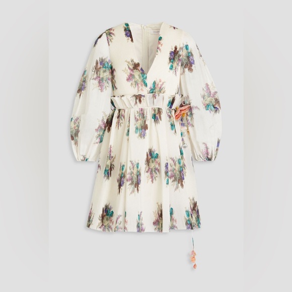ZIMMERMANN Belted pleated floral-print organza mini dress 0 - Picture 3 of 6